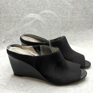 Bandolino Wedge Sandals Peep Toe Black Suede Leather Size 8M